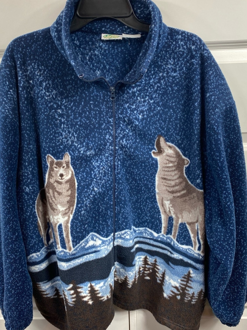 Y2K Wolf Moon Fleece Cozy Gorpcore Animal Forest Allover Native Zipper Jacket 2X